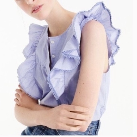 J. Crew ruffle front blue chambray blouse 4/6 - Picture 4 of 11